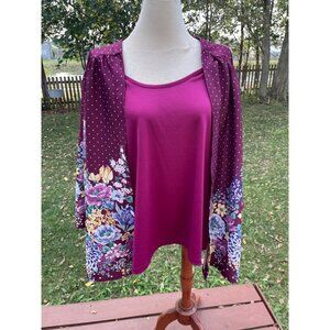 Plus Size 4X Kimono Top Floral & Polka Dot Print Lightweight Womens Long Sleeve